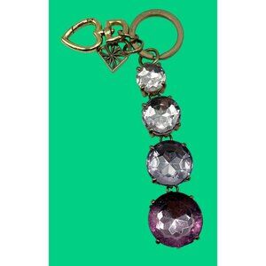 Gold-Tone Keychain With Large Faceted Purple & Clear Gemstones